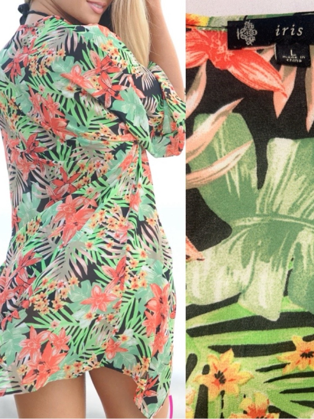 iris Tropical Floral Beach Cover-Up